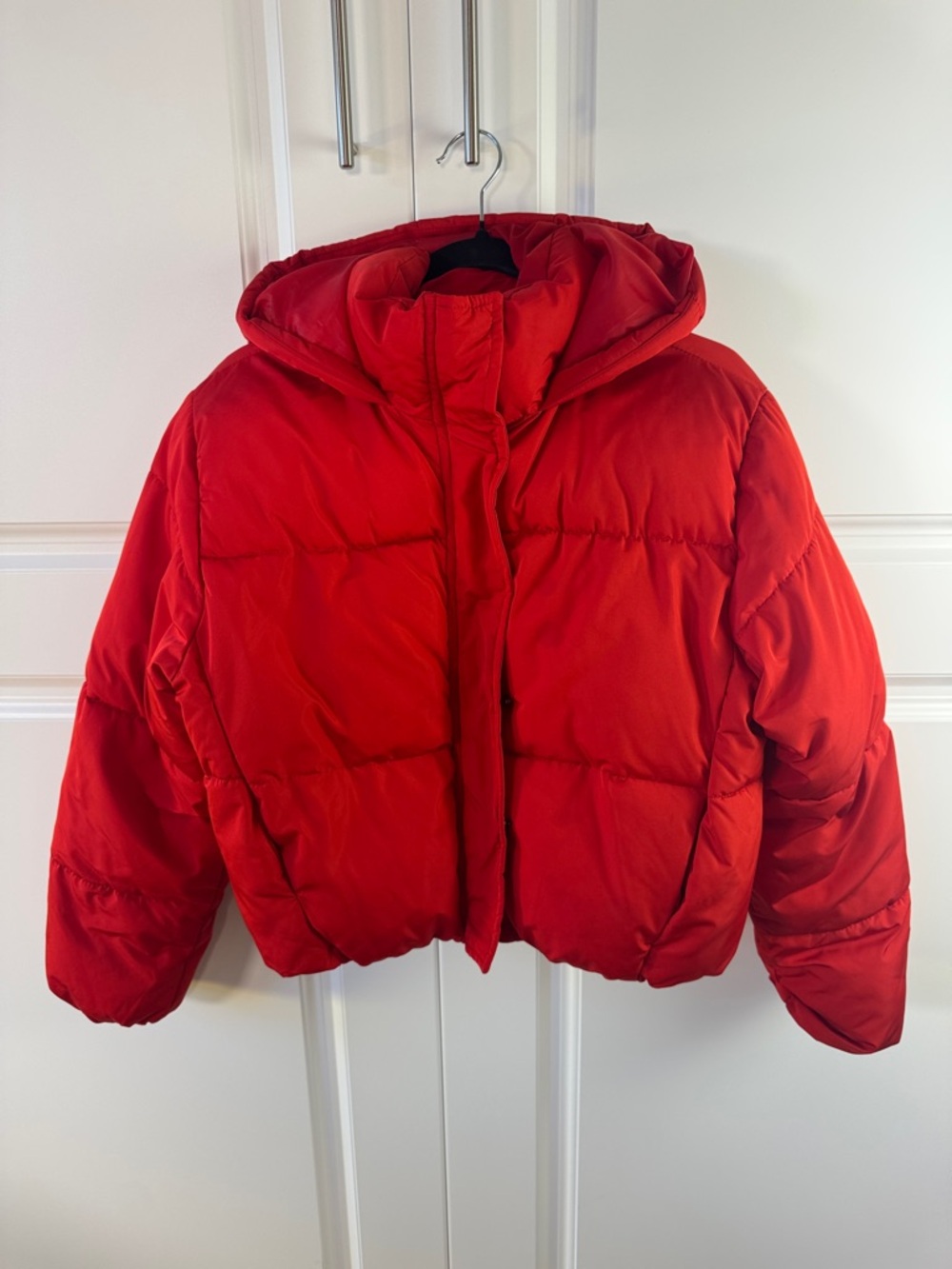Forever 21 Bright Red Hooded Puffer Jacket